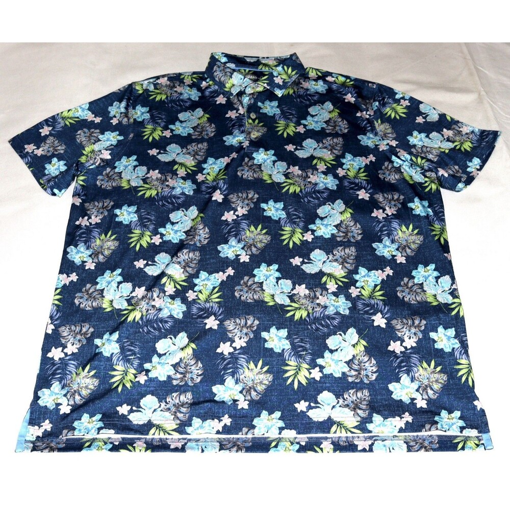 Johnnie-O Polo Embroidered‎ Logo Shirt Mens Size XL Blue' Floral Pensacola Golf